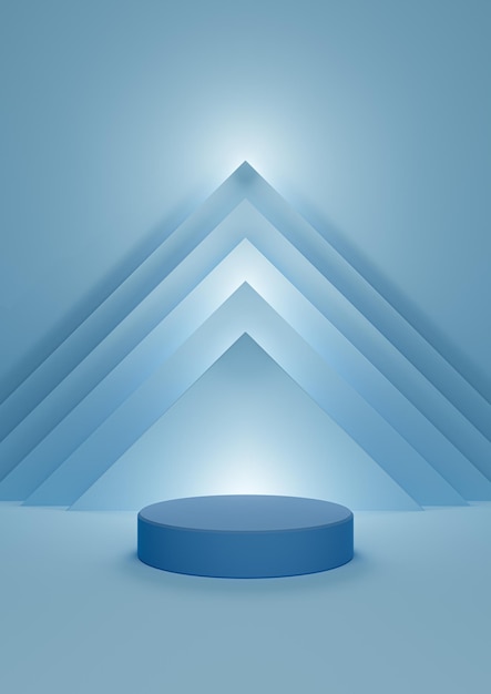 Light blue illustration minimal product display background cylinder stand abstract pyramid triangle