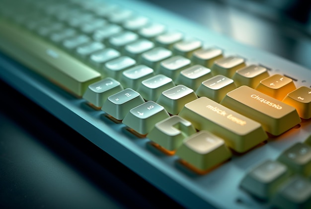 a light blue keyboard with blogs written on it in the style of soft focal points