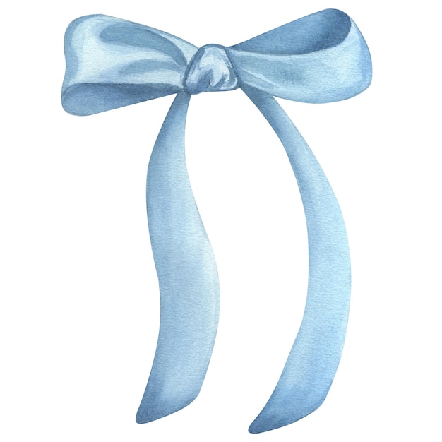 Light blue satin silk bow Gift holiday Vintage Handdrawn watercolor illustration isolated