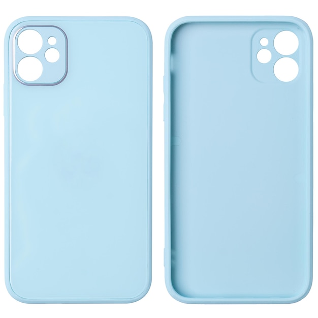 Light blue silicone case for a modern mobile phone isolated on a white background