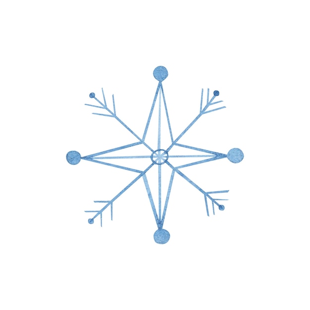 Голубая снежинка на белом фоне Акварель рисованной зимней иллюстрации Искусство для открытки приглашение