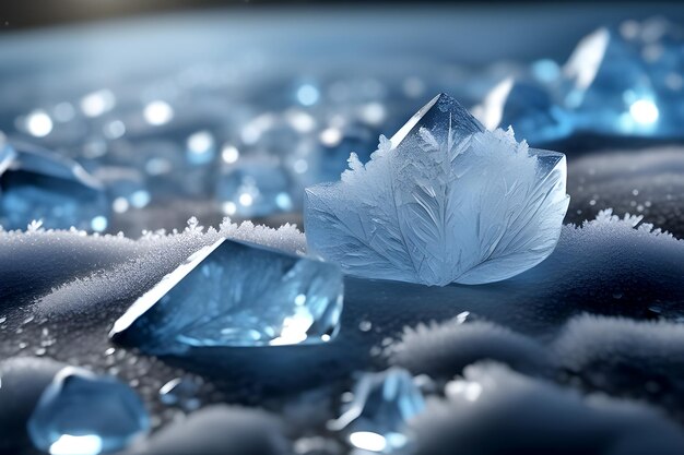 Светло-голубые снежинки мороза и льда, как кленовые листья в озере при восходе и заходе солнца.