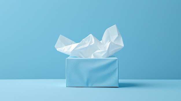 Light blue tissue box on blue background