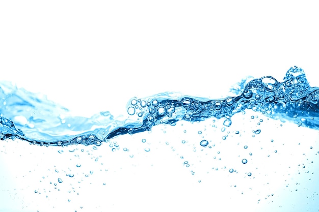 透明な青い水波の表面水面にスプラッシュバブルが浮かびます