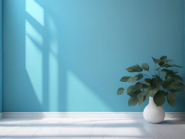 Light blue wall with Blurred shadow from leaves Minimal abstract background for product presentation