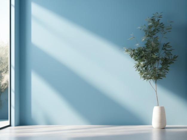 Светло-голубая стена с размытой тенью от листьев Минимальный абстрактный фон для презентации продукта