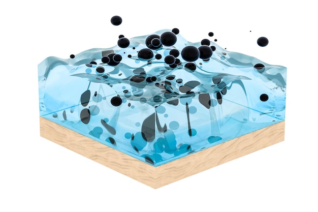 Foto cubo di onda d'acqua blu chiaro con sfere creative bolla rendering 3d