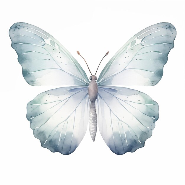 light blue watercolor boho watercolor butterfly on white background