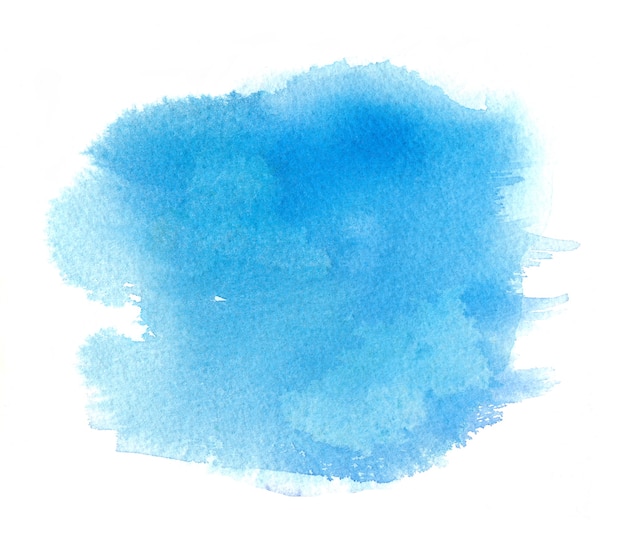 Photo light blue watercolor stain with watercolour paint stroke, blotchiness