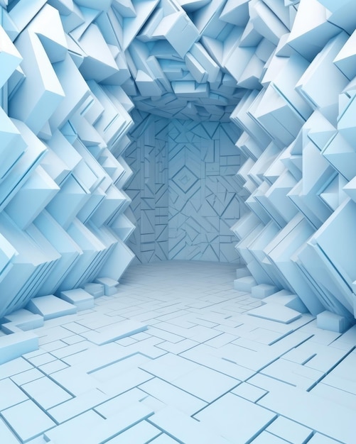 A light blue and white geometric background with intricate 3D textures Generative AI