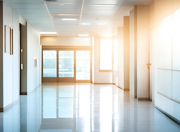 Foto sfondio sfocato della luce la sala di un ufficio o di un'istituzione medica con finestre panoramiche