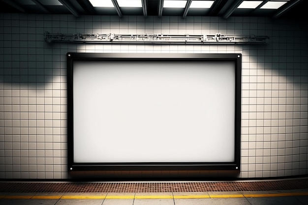 Light box screen with white blank space for advertisement on the wall of underground hall Generative AI