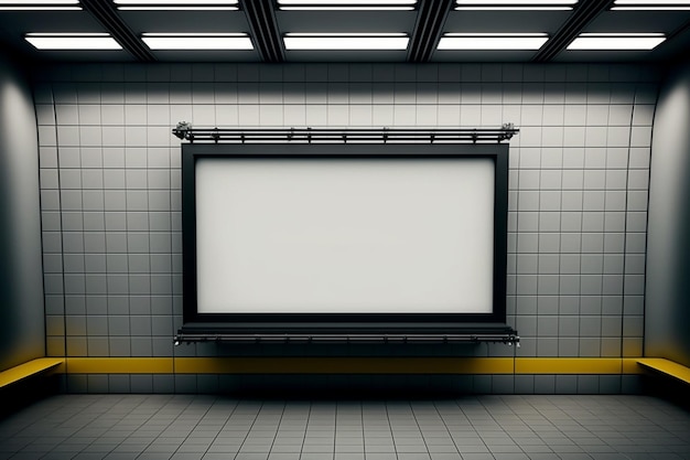 Light box screen with white blank space for advertisement on the wall of underground hall Generative AI