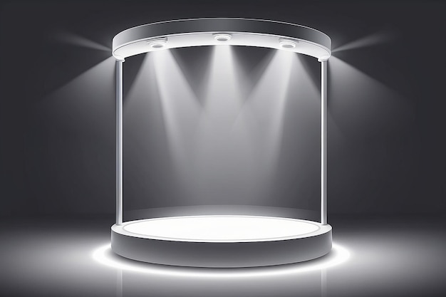 A light box with a white presentation platform on a transparent background with spotlights Redectable vector illustration