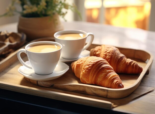 Light breakfast background with croissants