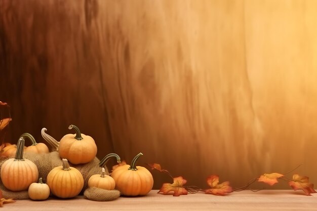 light brown background space for text background with pumpkins