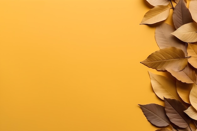 light brown background space for text background with yellow leaves around the edges