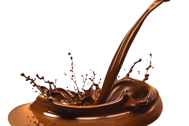 Фото Светло-коричневые капли шоколада с каплями капли на белом фоне иллюстрация расплавленный шоколад на белом фоне боковой вид