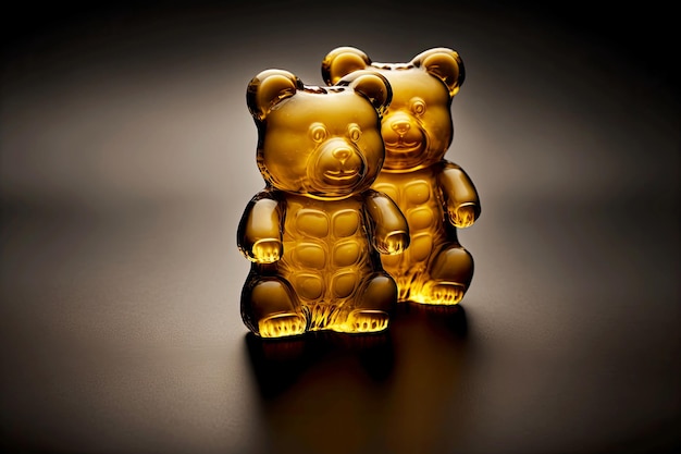 Light brown gummy bears on black background