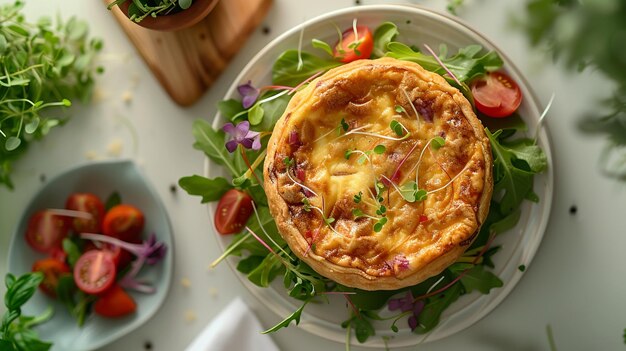 Foto brunch leggero quiche lorraine flat lay