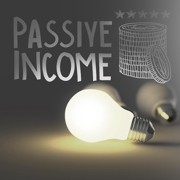 Light bulb 3d and hand drawn passive income as concept