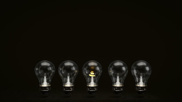Лампочка на черном фоне для идеи концепции 3d рендеринга