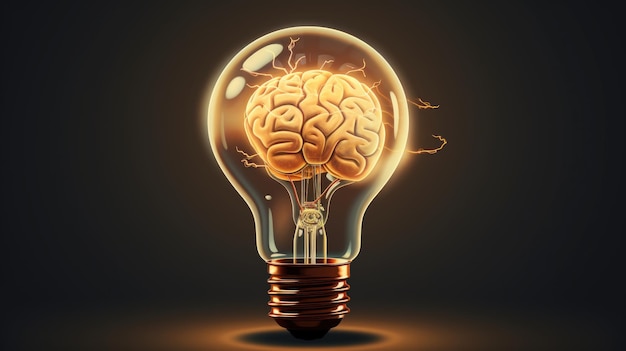 Light bulb and brain illustration Generate AI image