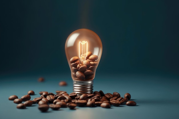 Light bulb coffee beans on color background AI generated