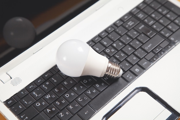 Light bulb on the computer keyboard.