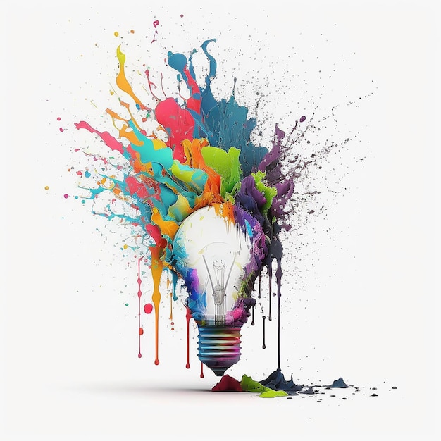 Light Bulb Creativity Illustration Digital Paint Splash on White Background