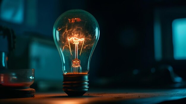 Light bulb on dark backgroundgenerative ai