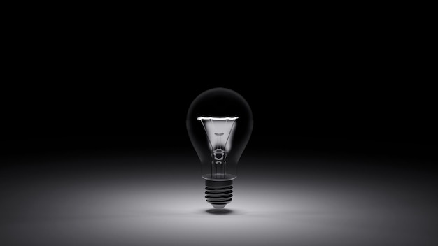 Light bulb in dark empty room with place for your message 3D rendering