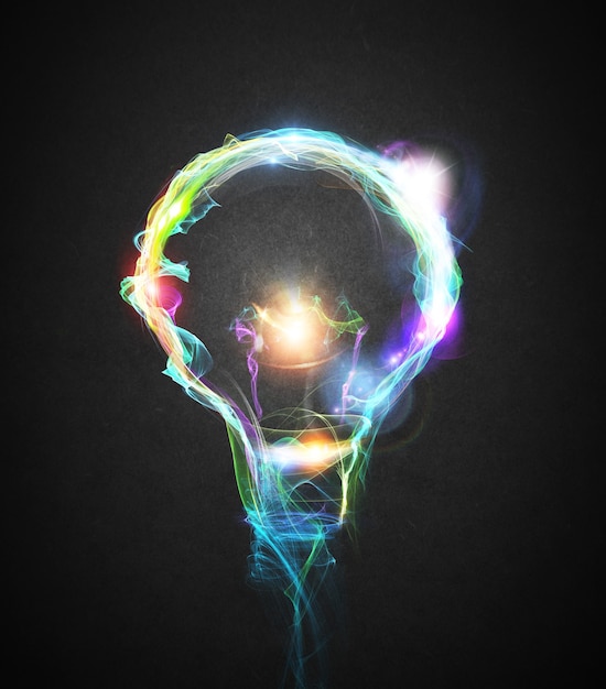 Photo light bulb drawn with colourful lighting effects