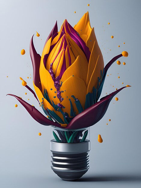 Light bulb energy tulip flower splash style of colorful flowers hyperdetailed Illustration