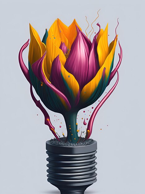 Foto stile della spruzzata del fiore del tulipano di energia della lampadina dell'illustrazione hyperdetailed dei fiori variopinti