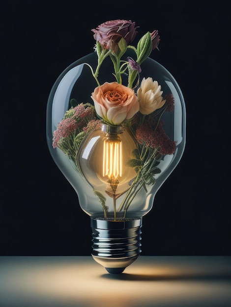 A light bulb filled with flowers
