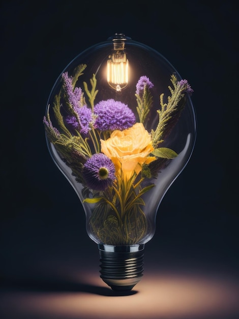 A light bulb filled with flowers