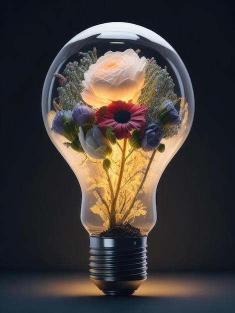 A light bulb filled with flowers