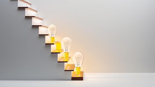 light bulb floating next to staircase minimalist and success