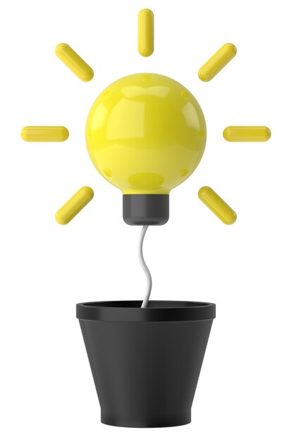 Photo light bulb in flower pot 3d illustration