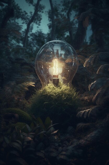 A light bulb in the forest