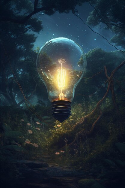 A light bulb in the forest