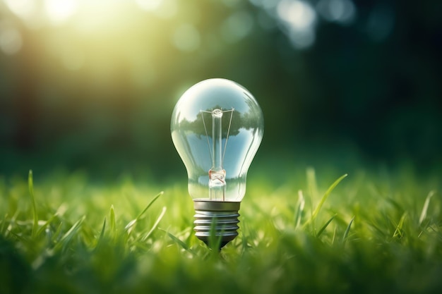 草の緑の安全な自然の日コンセプトの電球