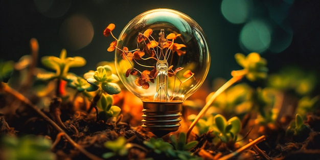 電球と緑の成長の概念