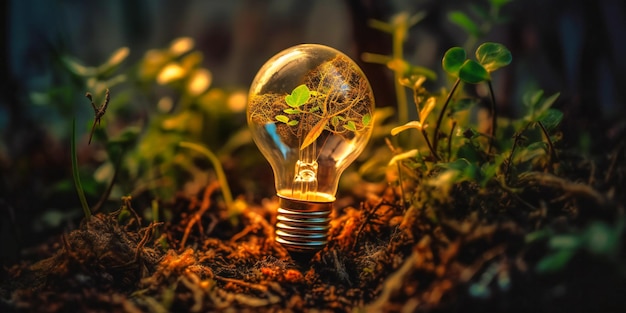 A light bulb and green growth concept