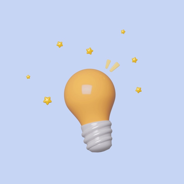 Photo light bulb idea concept isolated on blue background 3d icon render illustration