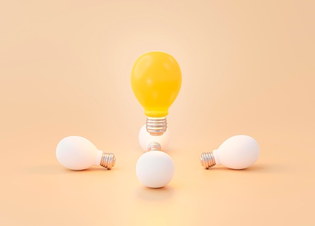 Light bulb idea thinking or solution business concept icon or symbol on yellow background 3d rendering