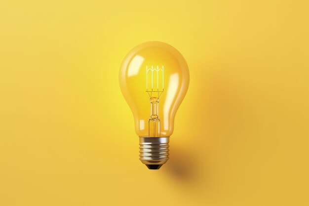 Фото Лампочка изолирована на желтом фоне идея и концепция творчества ии