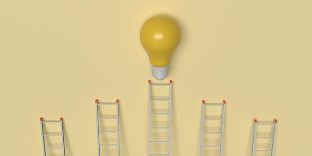 Light bulb lamp stepladder staircase ladder yellow gold\
background climb business brainstorm opportunity challenge process\
strategy vision idea success goal future work job career\
education3d render