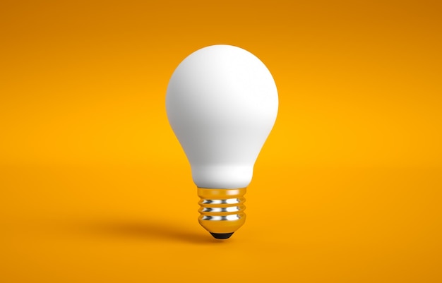 オレンジ色の背景の3dレンダリングの電球電球アイデアアイコンコンセプト上面図